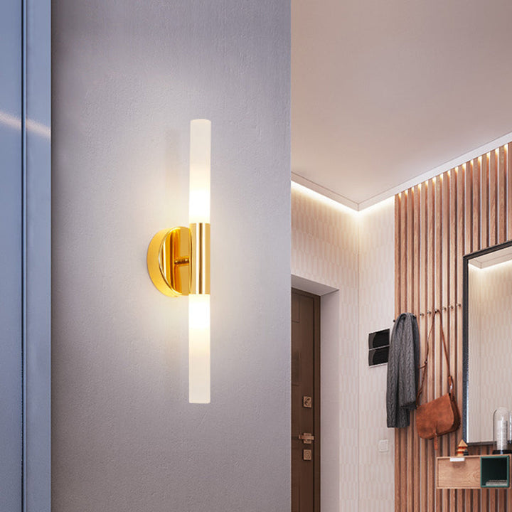 Lisslune | Minimalist Slim Tubular Wall Lamp White Glass LED Corner Wall Lighting Fixture in Brass