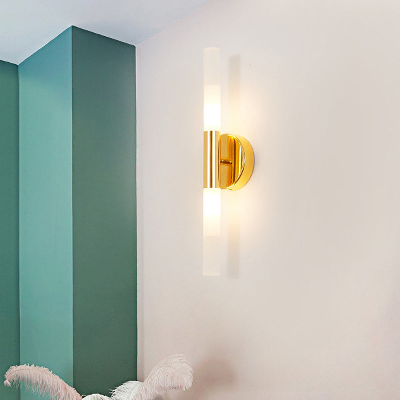 Lisslune | Minimalist Slim Tubular Wall Lamp White Glass LED Corner Wall Lighting Fixture in Brass