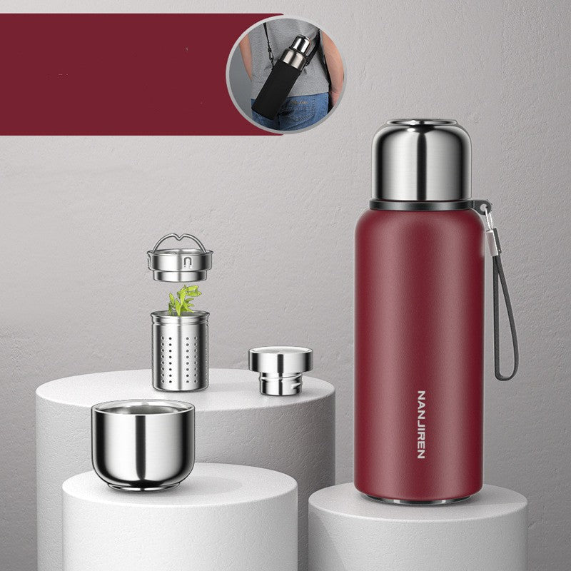 Lisslune | Insulated Thermos Water Bottle, with Tea Filter & Wide-mouth Opening, for Coffee, Tea & Cold Beverage