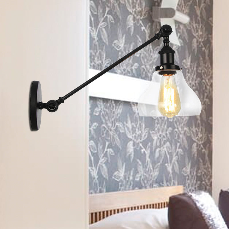 Lisslune | 1 Light Indoor Lighting Fixture Farmhouse Black/Bronze/Brass Wall Lamp with Pear Clear Glass Shade, 8"/12" L Arm