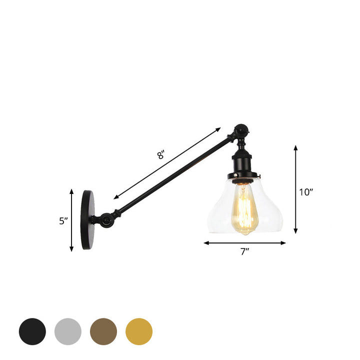 Lisslune | 1 Light Indoor Lighting Fixture Farmhouse Black/Bronze/Brass Wall Lamp with Pear Clear Glass Shade, 8"/12" L Arm