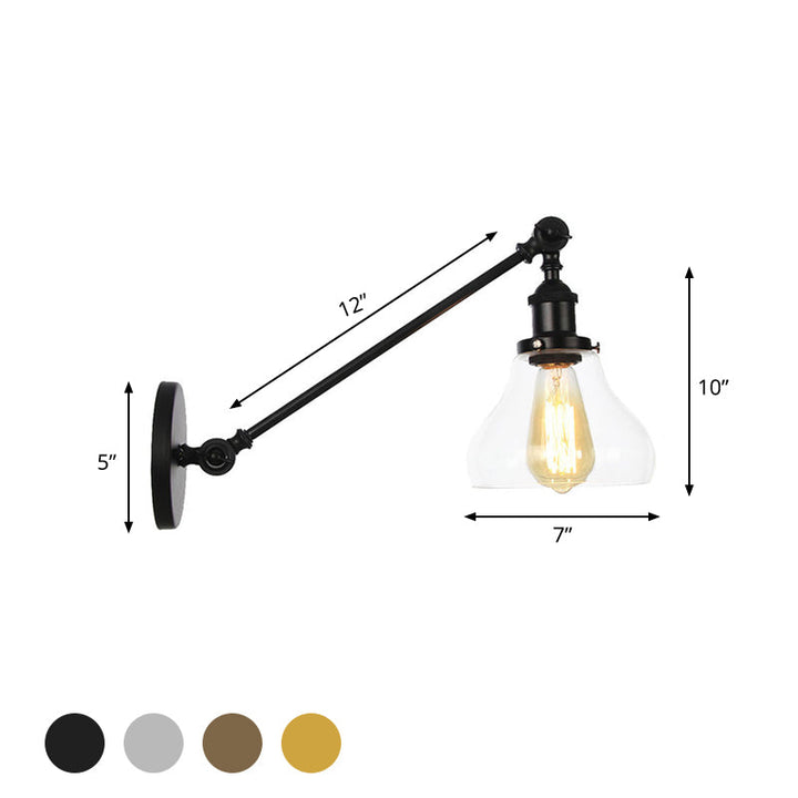 Lisslune | 1 Light Indoor Lighting Fixture Farmhouse Black/Bronze/Brass Wall Lamp with Pear Clear Glass Shade, 8"/12" L Arm