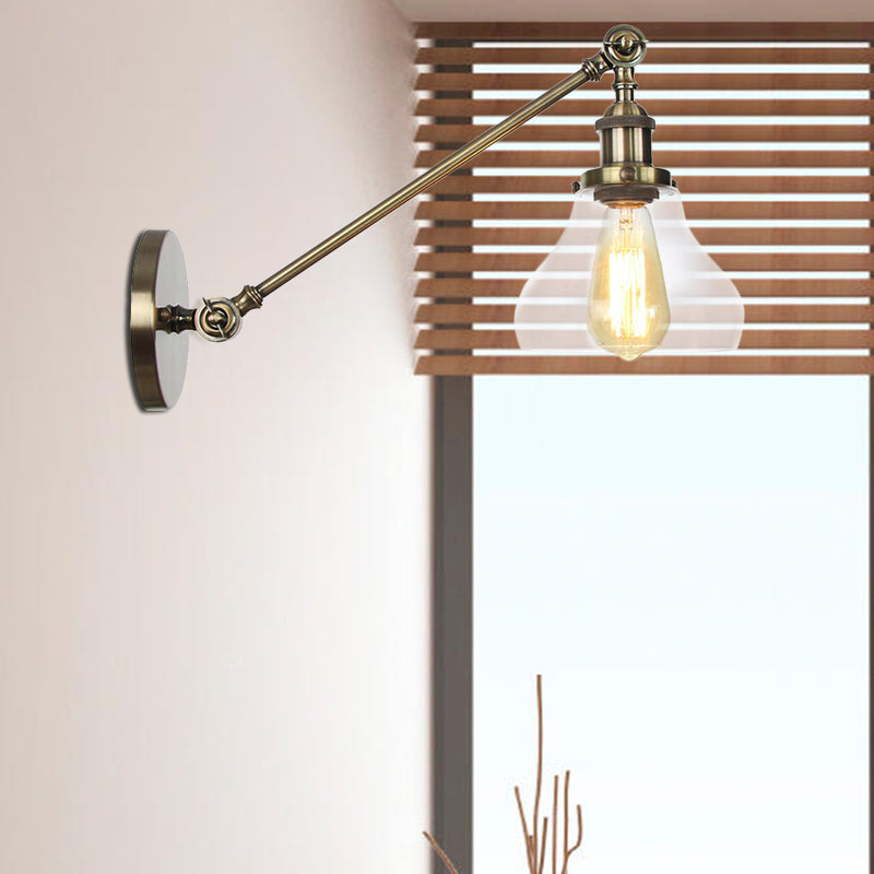 Lisslune | 1 Light Indoor Lighting Fixture Farmhouse Black/Bronze/Brass Wall Lamp with Pear Clear Glass Shade, 8"/12" L Arm