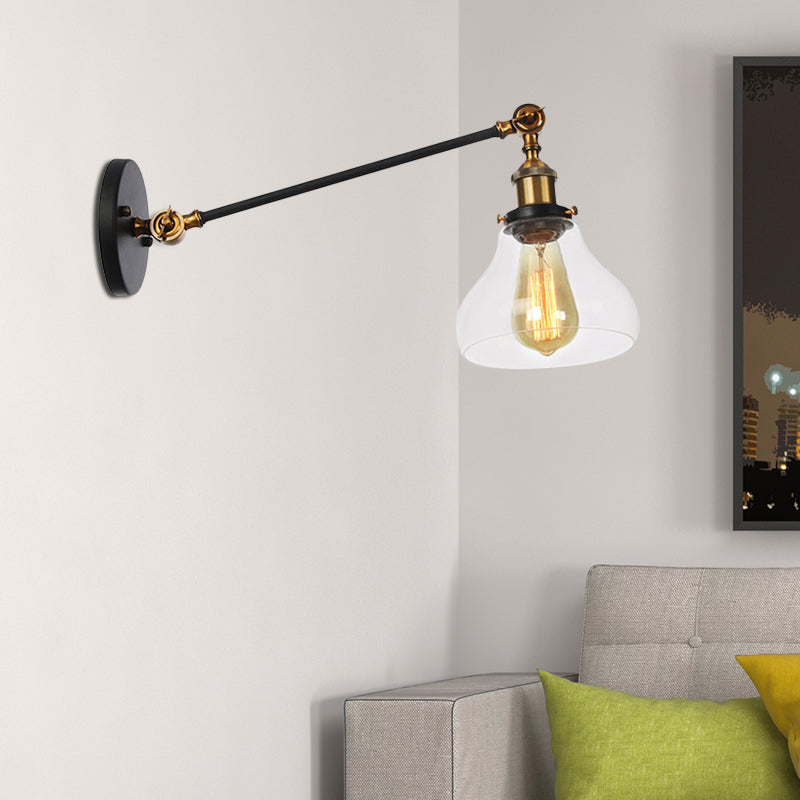 Lisslune | 1 Light Indoor Lighting Fixture Farmhouse Black/Bronze/Brass Wall Lamp with Pear Clear Glass Shade, 8"/12" L Arm