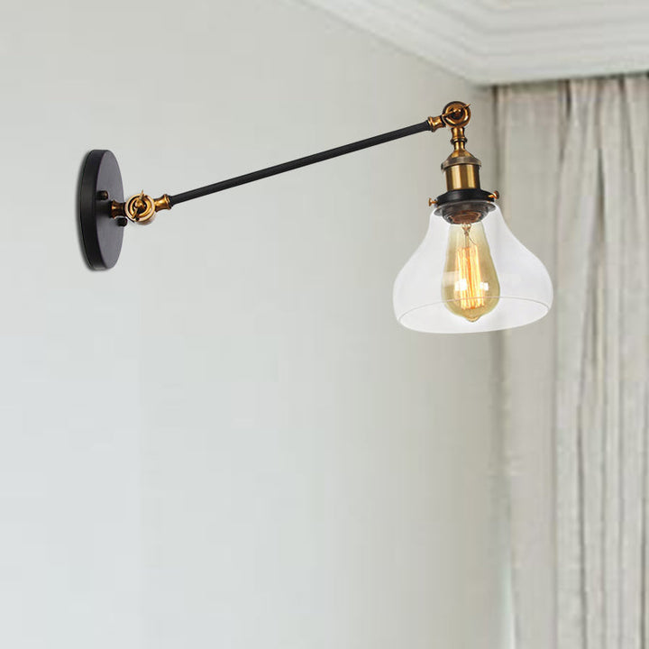 Lisslune | 1 Light Indoor Lighting Fixture Farmhouse Black/Bronze/Brass Wall Lamp with Pear Clear Glass Shade, 8"/12" L Arm