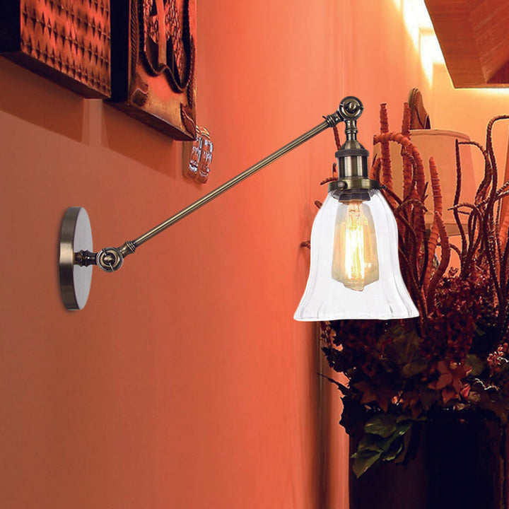 Lisslune | Black/Bronze/Brass 1 Light Wall Lighting Unit Vintage Clear Glass Bell Wall Lamp with Arm, 8"/12" Long