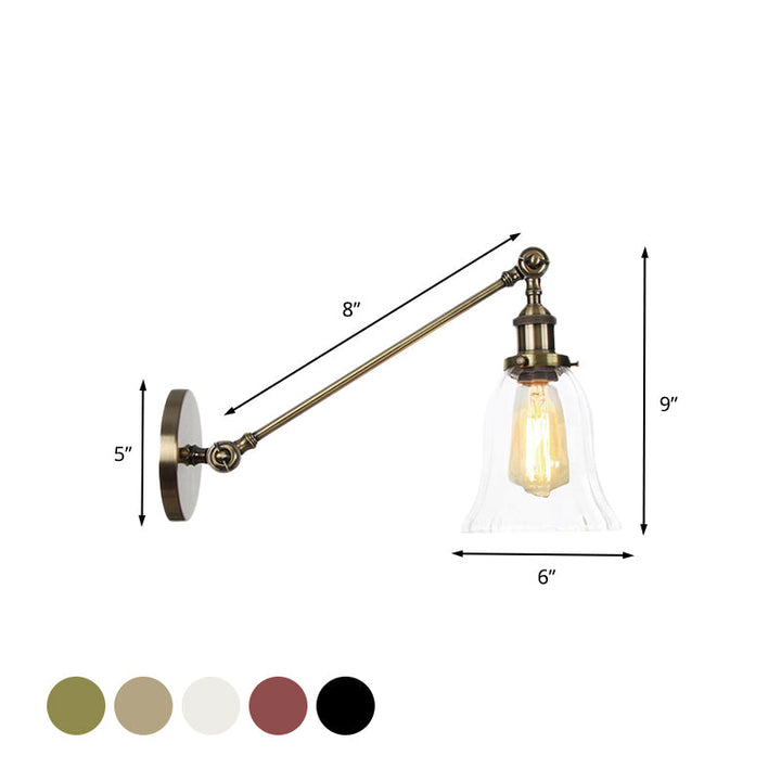 Lisslune | Black/Bronze/Brass 1 Light Wall Lighting Unit Vintage Clear Glass Bell Wall Lamp with Arm, 8"/12" Long
