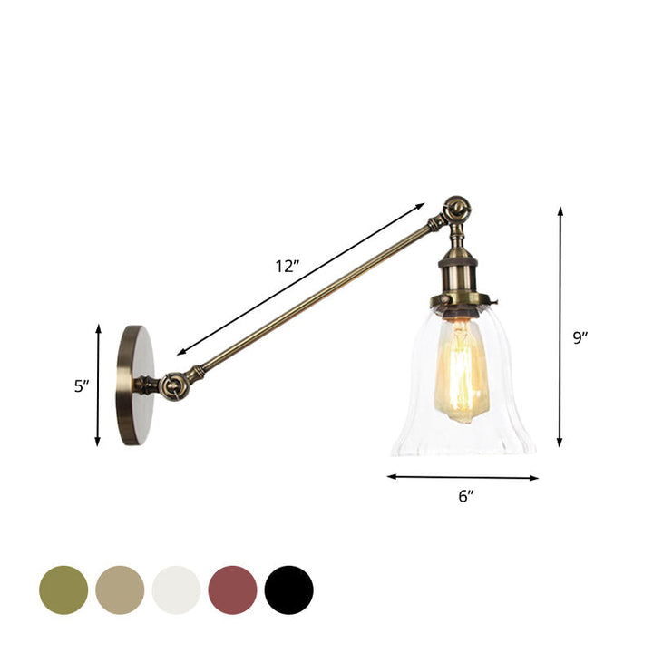 Lisslune | Black/Bronze/Brass 1 Light Wall Lighting Unit Vintage Clear Glass Bell Wall Lamp with Arm, 8"/12" Long