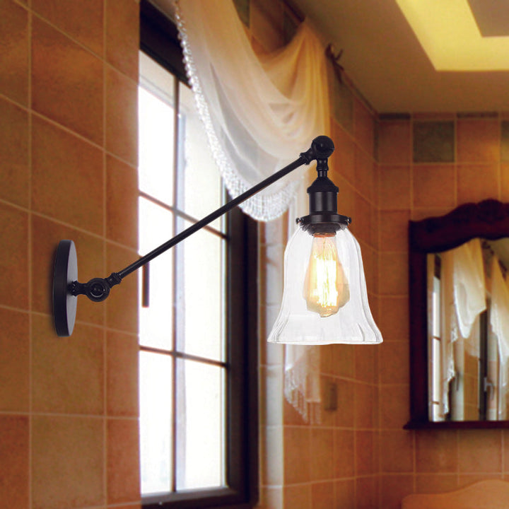 Lisslune | Black/Bronze/Brass 1 Light Wall Lighting Unit Vintage Clear Glass Bell Wall Lamp with Arm, 8"/12" Long