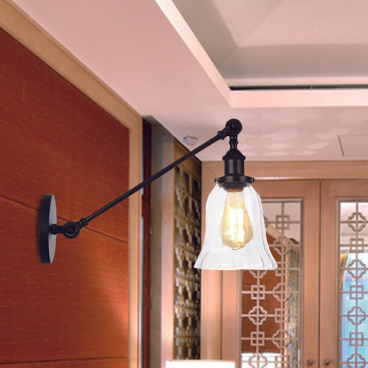 Lisslune | Black/Bronze/Brass 1 Light Wall Lighting Unit Vintage Clear Glass Bell Wall Lamp with Arm, 8"/12" Long