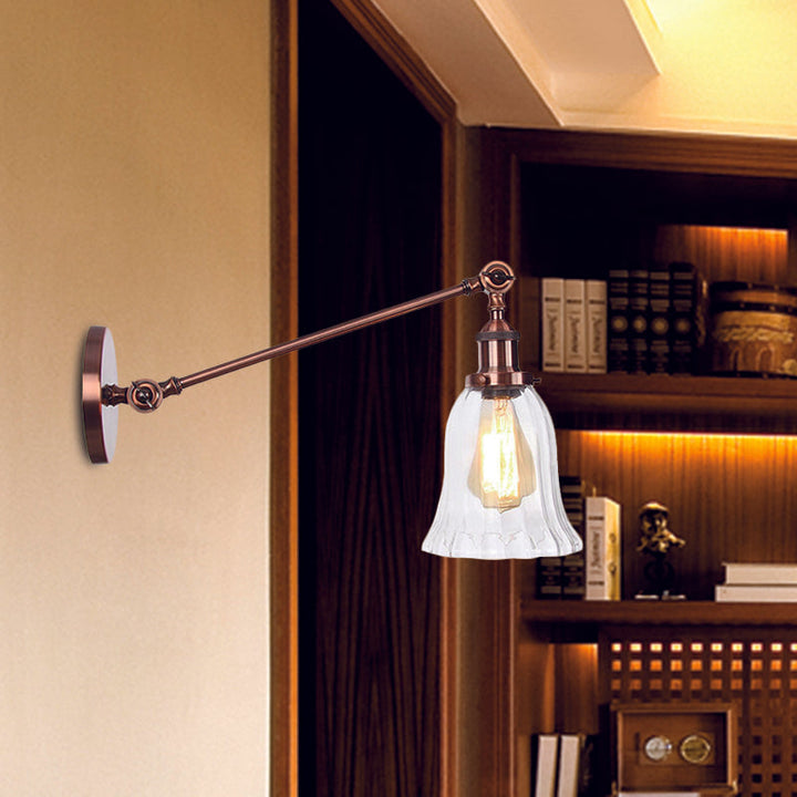 Lisslune | Black/Bronze/Brass 1 Light Wall Lighting Unit Vintage Clear Glass Bell Wall Lamp with Arm, 8"/12" Long