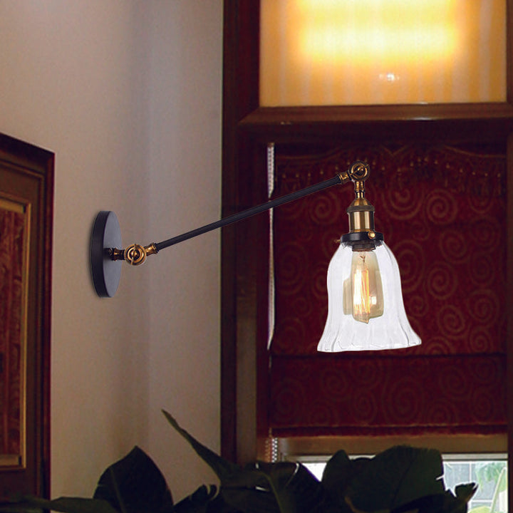 Lisslune | Black/Bronze/Brass 1 Light Wall Lighting Unit Vintage Clear Glass Bell Wall Lamp with Arm, 8"/12" Long