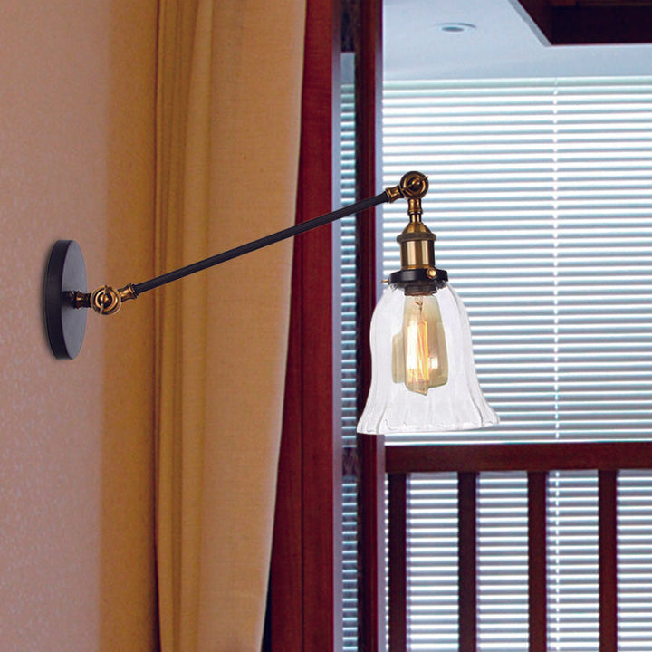 Lisslune | Black/Bronze/Brass 1 Light Wall Lighting Unit Vintage Clear Glass Bell Wall Lamp with Arm, 8"/12" Long