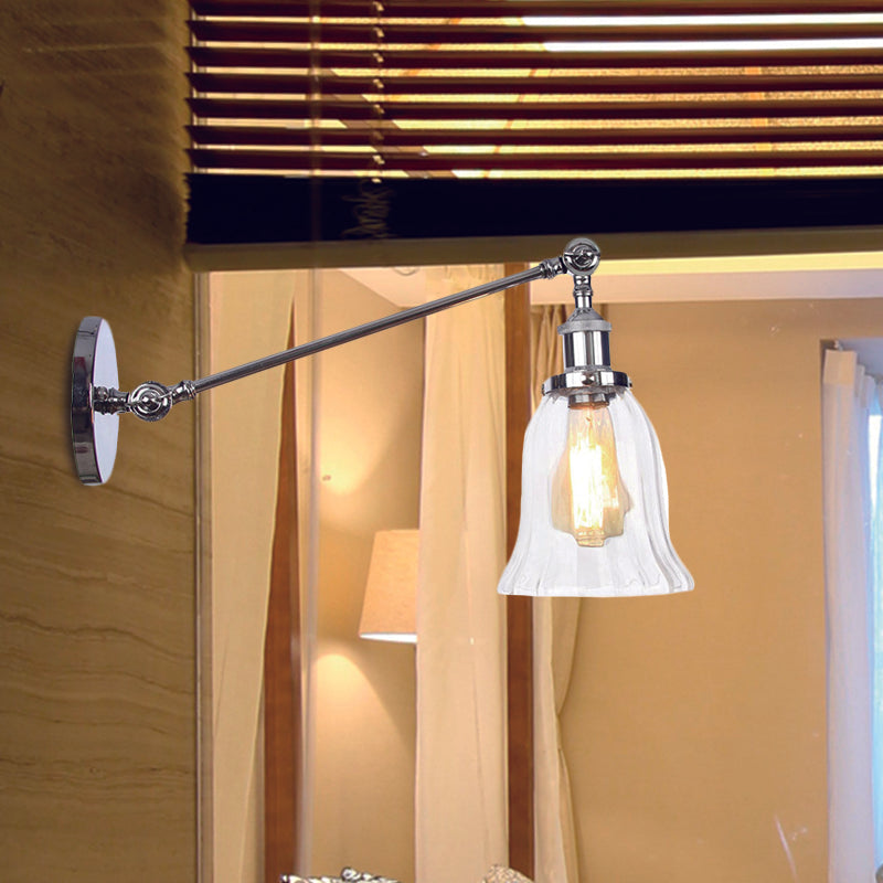 Lisslune | Black/Bronze/Brass 1 Light Wall Lighting Unit Vintage Clear Glass Bell Wall Lamp with Arm, 8"/12" Long