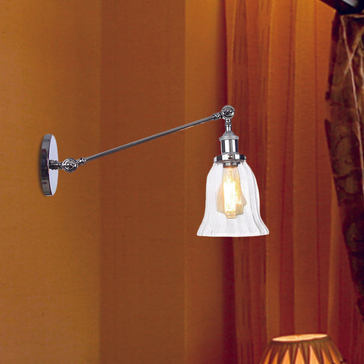 Lisslune | Black/Bronze/Brass 1 Light Wall Lighting Unit Vintage Clear Glass Bell Wall Lamp with Arm, 8"/12" Long