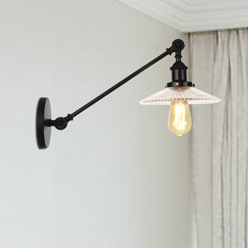 Lisslune | Clear Ribbed Glass Bronze/Brass/Copper Wall Mounted Lamp Shade 1 Light Vintage Lighting Fixture, 8"/12" L Arm