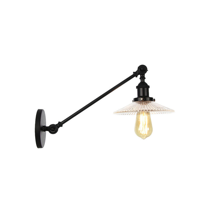 Lisslune | Clear Ribbed Glass Bronze/Brass/Copper Wall Mounted Lamp Shade 1 Light Vintage Lighting Fixture, 8"/12" L Arm