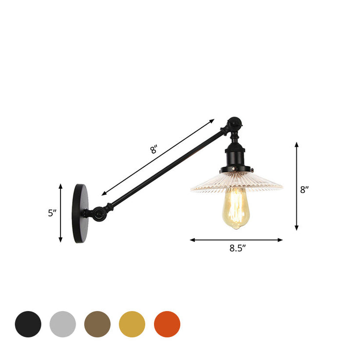 Lisslune | Clear Ribbed Glass Bronze/Brass/Copper Wall Mounted Lamp Shade 1 Light Vintage Lighting Fixture, 8"/12" L Arm