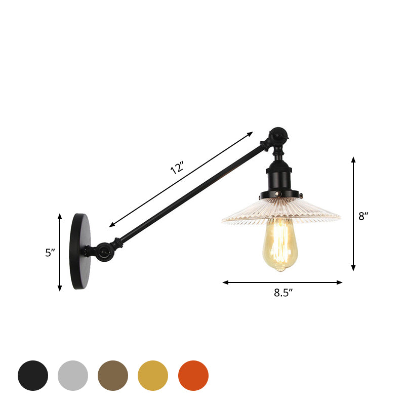 Lisslune | Clear Ribbed Glass Bronze/Brass/Copper Wall Mounted Lamp Shade 1 Light Vintage Lighting Fixture, 8"/12" L Arm