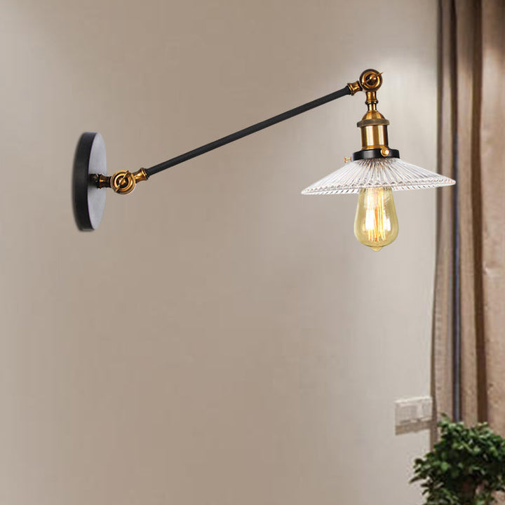 Lisslune | Clear Ribbed Glass Bronze/Brass/Copper Wall Mounted Lamp Shade 1 Light Vintage Lighting Fixture, 8"/12" L Arm