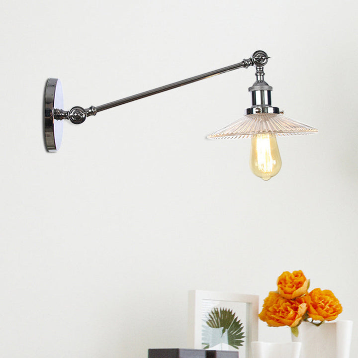 Lisslune | Clear Ribbed Glass Bronze/Brass/Copper Wall Mounted Lamp Shade 1 Light Vintage Lighting Fixture, 8"/12" L Arm