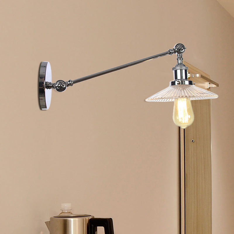 Lisslune | Clear Ribbed Glass Bronze/Brass/Copper Wall Mounted Lamp Shade 1 Light Vintage Lighting Fixture, 8"/12" L Arm