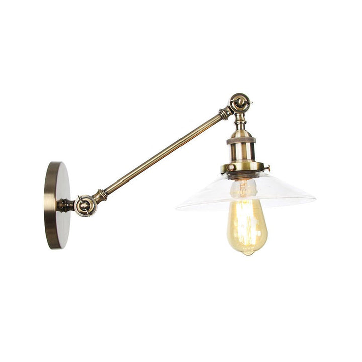 Lisslune | 1 Light Indoor Wall Lamp Vintage Black/Brass/Bronze Lighting Fixture with Cone Transparent Glass Shade, 8"/12" L Arm