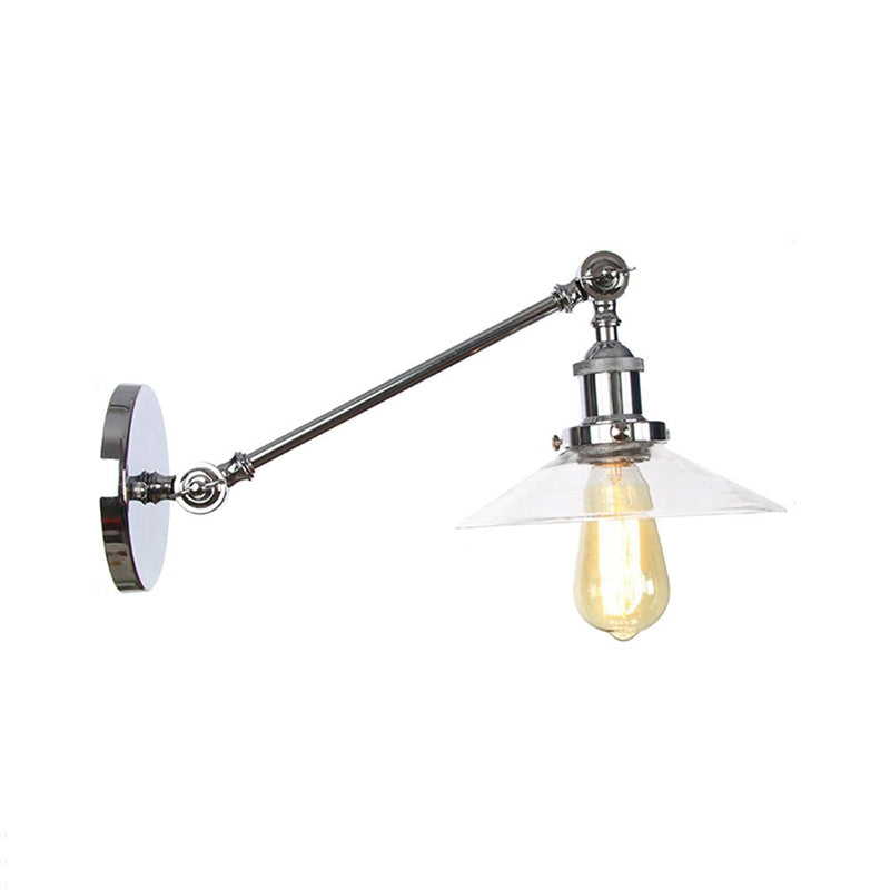 Lisslune | 1 Light Indoor Wall Lamp Vintage Black/Brass/Bronze Lighting Fixture with Cone Transparent Glass Shade, 8"/12" L Arm
