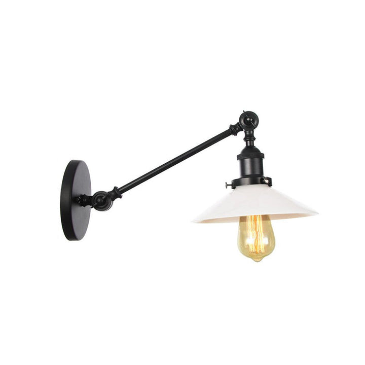 Lisslune | Industrial Conical Wall Lamp 1 Light Opal Glass Wall Lamp in Black/Copper/Brass with Arm, 8"/12" L
