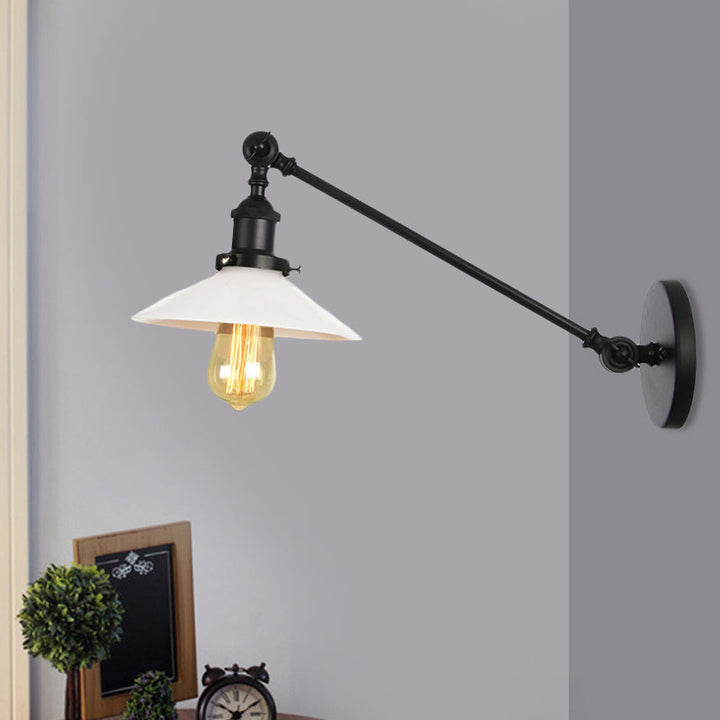 Lisslune | Industrial Conical Wall Lamp 1 Light Opal Glass Wall Lamp in Black/Copper/Brass with Arm, 8"/12" L