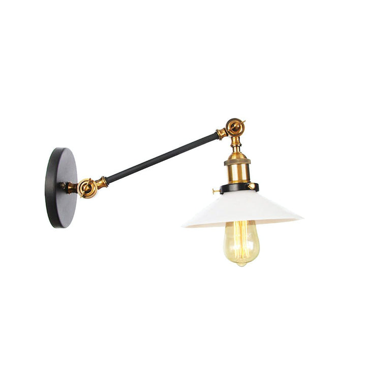 Lisslune | Industrial Conical Wall Lamp 1 Light Opal Glass Wall Lamp in Black/Copper/Brass with Arm, 8"/12" L