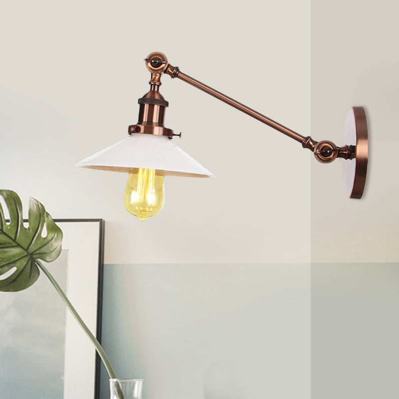 Lisslune | Industrial Conical Wall Lamp 1 Light Opal Glass Wall Lamp in Black/Copper/Brass with Arm, 8"/12" L