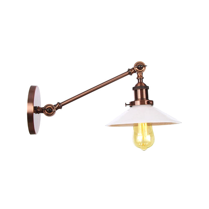 Lisslune | Industrial Conical Wall Lamp 1 Light Opal Glass Wall Lamp in Black/Copper/Brass with Arm, 8"/12" L