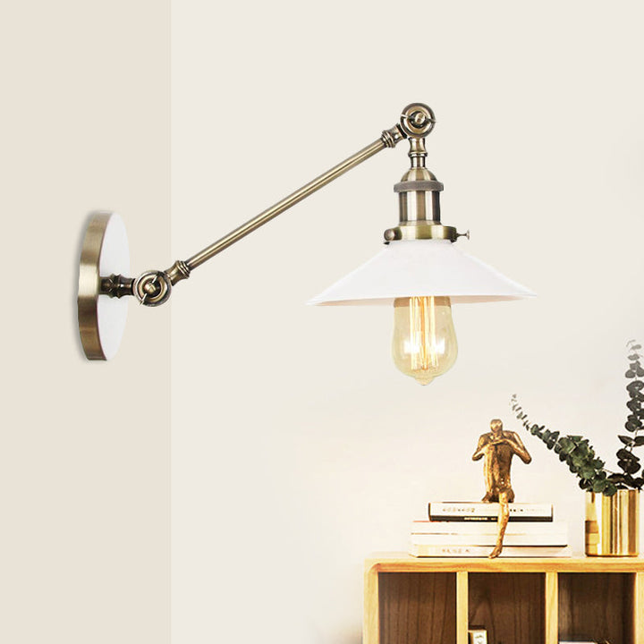Lisslune | Industrial Conical Wall Lamp 1 Light Opal Glass Wall Lamp in Black/Copper/Brass with Arm, 8"/12" L