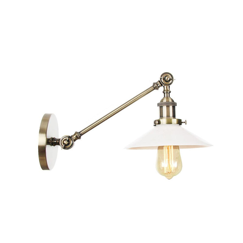 Lisslune | Industrial Conical Wall Lamp 1 Light Opal Glass Wall Lamp in Black/Copper/Brass with Arm, 8"/12" L