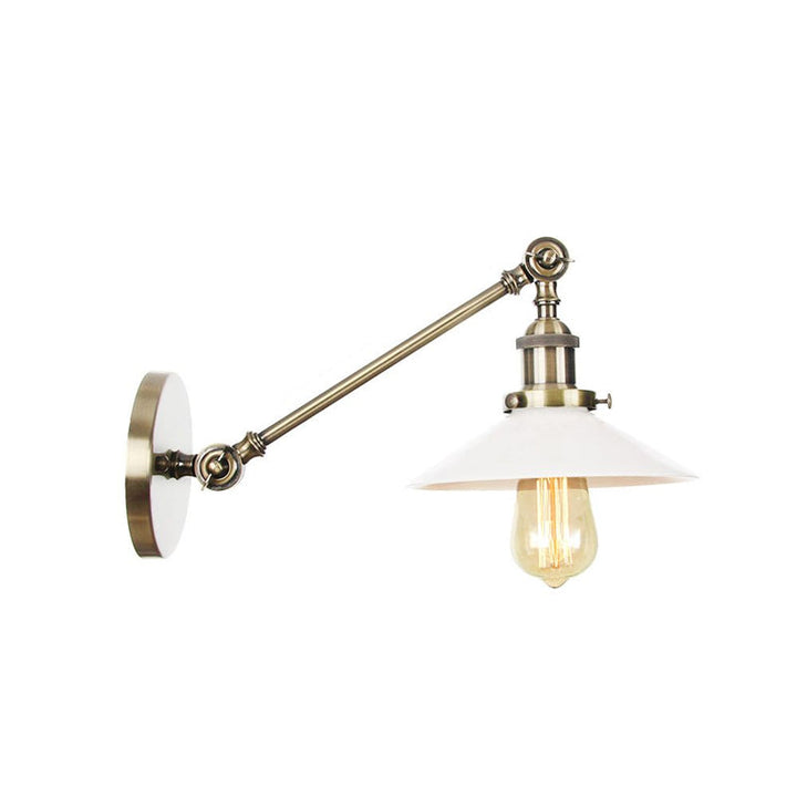 Lisslune | Industrial Conical Wall Lamp 1 Light Opal Glass Wall Lamp in Black/Copper/Brass with Arm, 8"/12" L