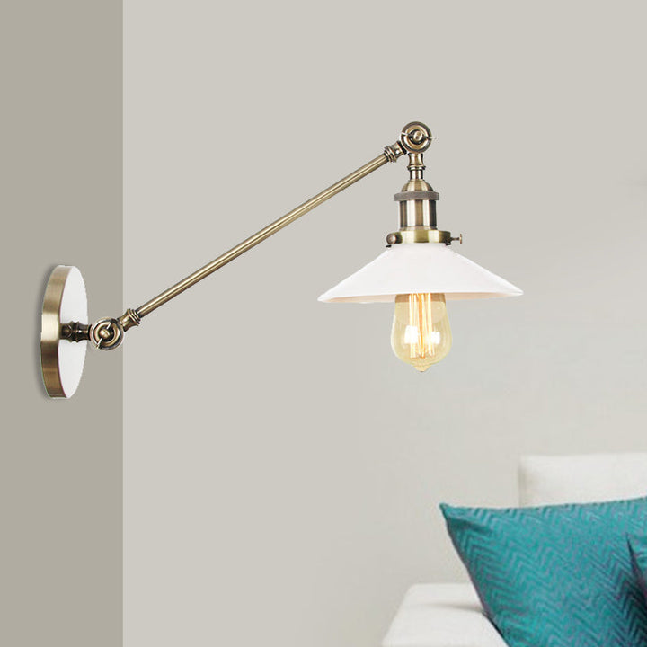 Lisslune | Industrial Conical Wall Lamp 1 Light Opal Glass Wall Lamp in Black/Copper/Brass with Arm, 8"/12" L