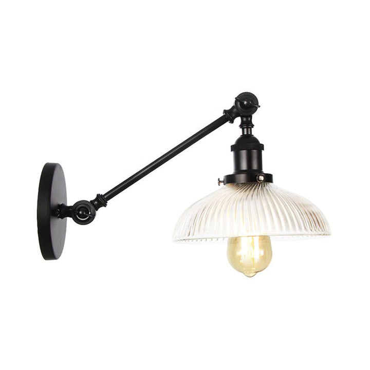 Skørter | Black/Bronze/Brass 1 Light Wall Mounted Fixture Vintage Clear Ribbed Glass Dome Light, 8"/12" L Arm