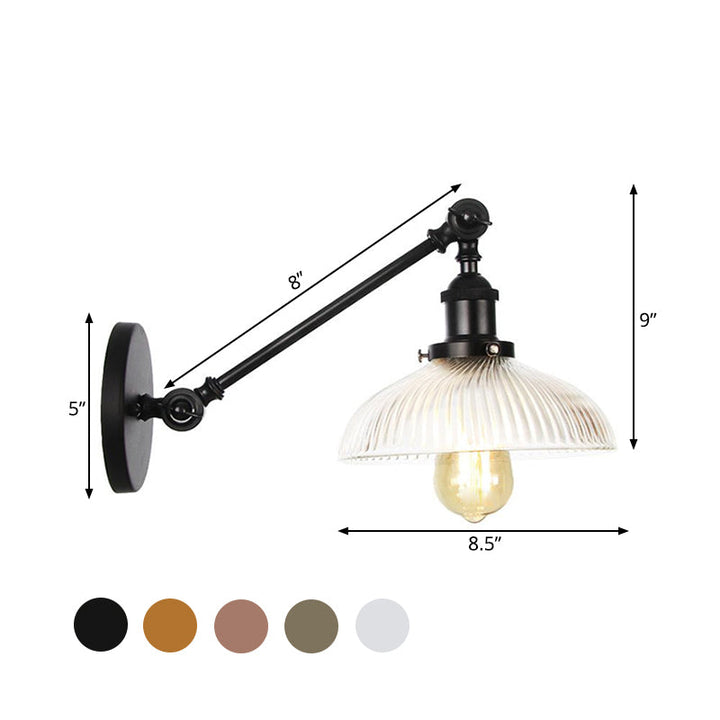 Skørter | Black/Bronze/Brass 1 Light Wall Mounted Fixture Vintage Clear Ribbed Glass Dome Light, 8"/12" L Arm