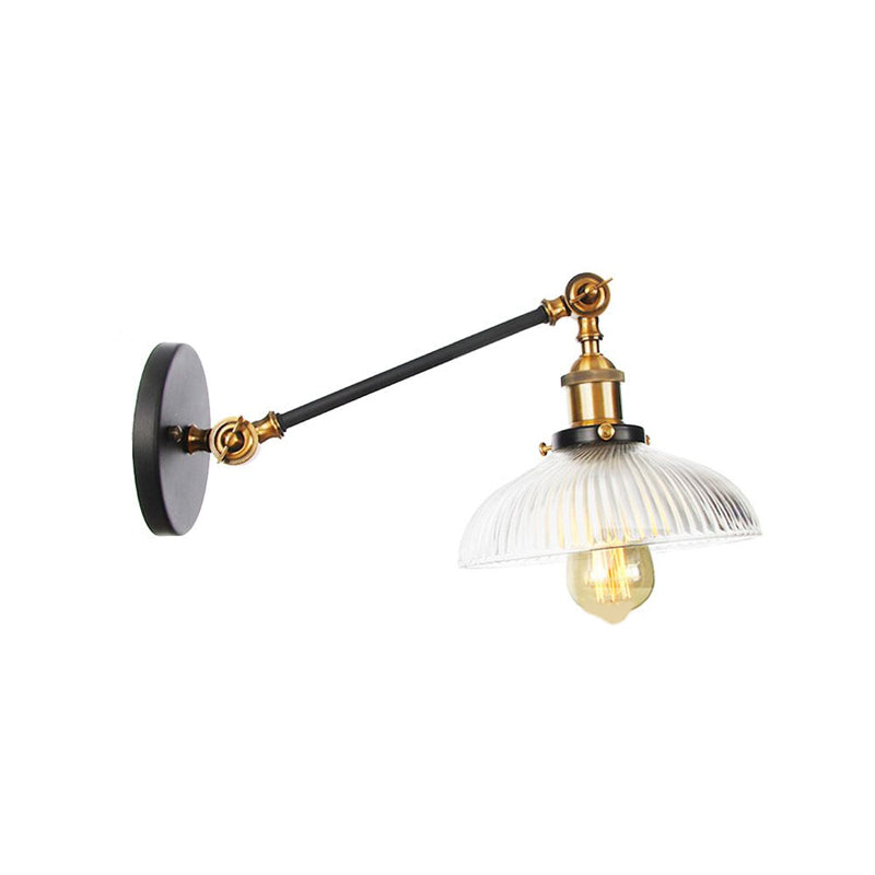 Skørter | Black/Bronze/Brass 1 Light Wall Mounted Fixture Vintage Clear Ribbed Glass Dome Light, 8"/12" L Arm