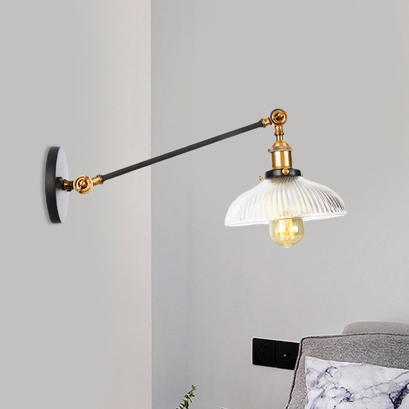 Skørter | Black/Bronze/Brass 1 Light Wall Mounted Fixture Vintage Clear Ribbed Glass Dome Light, 8"/12" L Arm