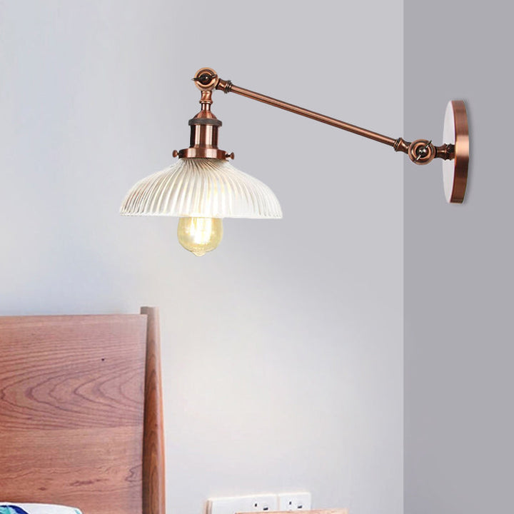 Skørter | Black/Bronze/Brass 1 Light Wall Mounted Fixture Vintage Clear Ribbed Glass Dome Light, 8"/12" L Arm