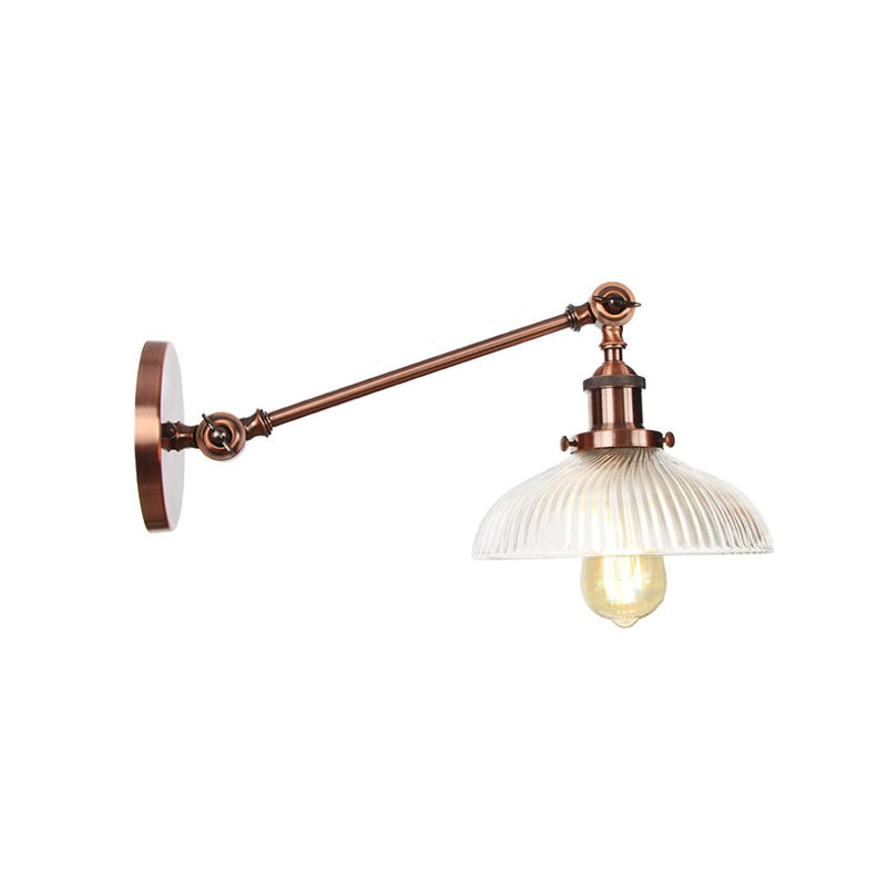 Skørter | Black/Bronze/Brass 1 Light Wall Mounted Fixture Vintage Clear Ribbed Glass Dome Light, 8"/12" L Arm