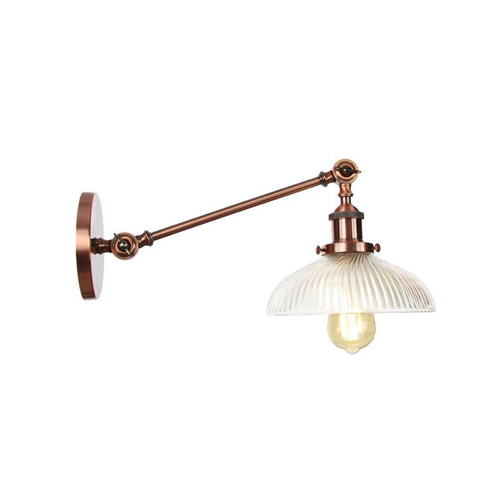 Skørter | Black/Bronze/Brass 1 Light Wall Mounted Fixture Vintage Clear Ribbed Glass Dome Light, 8"/12" L Arm