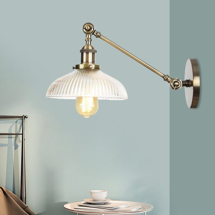 Skørter | Black/Bronze/Brass 1 Light Wall Mounted Fixture Vintage Clear Ribbed Glass Dome Light, 8"/12" L Arm