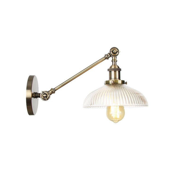 Skørter | Black/Bronze/Brass 1 Light Wall Mounted Fixture Vintage Clear Ribbed Glass Dome Light, 8"/12" L Arm