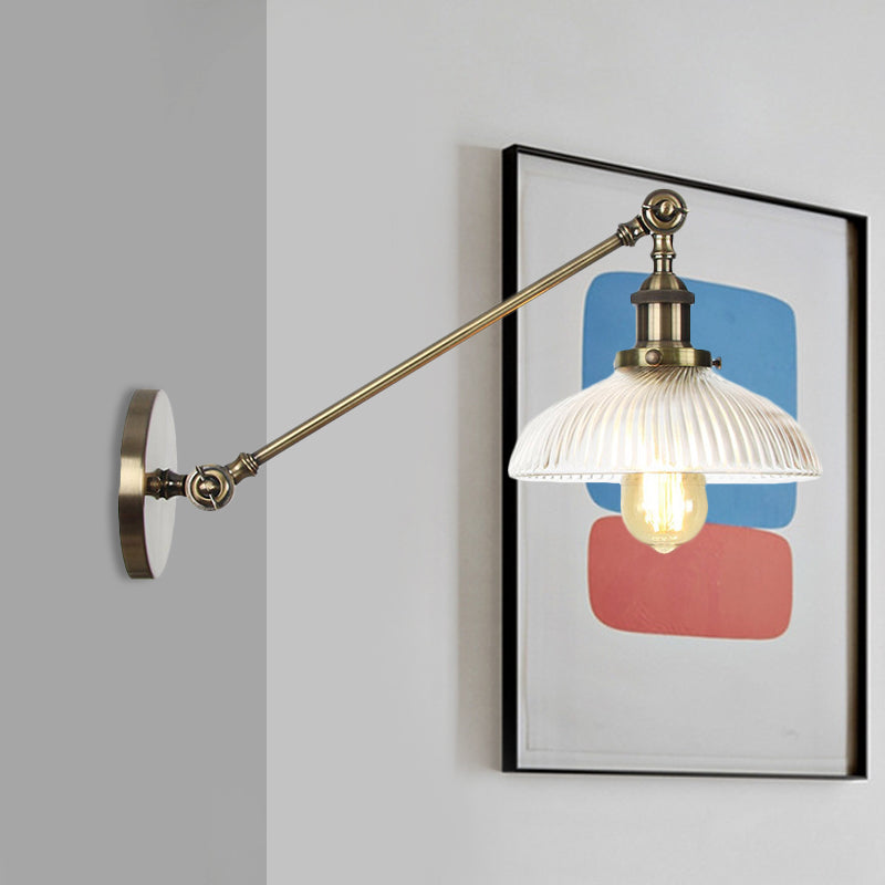 Skørter | Black/Bronze/Brass 1 Light Wall Mounted Fixture Vintage Clear Ribbed Glass Dome Light, 8"/12" L Arm
