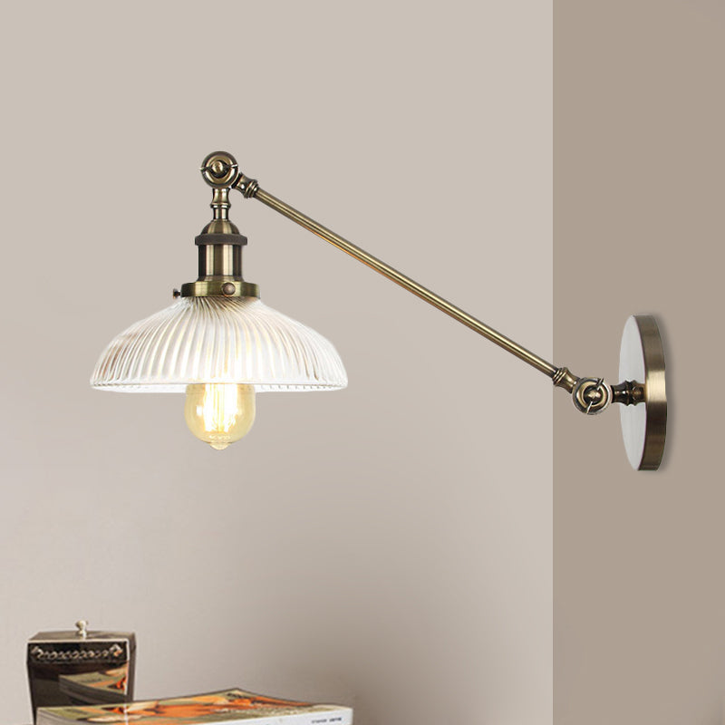 Skørter | Black/Bronze/Brass 1 Light Wall Mounted Fixture Vintage Clear Ribbed Glass Dome Light, 8"/12" L Arm