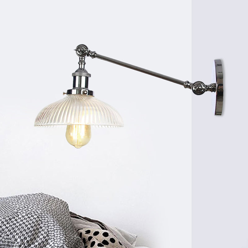 Skørter | Black/Bronze/Brass 1 Light Wall Mounted Fixture Vintage Clear Ribbed Glass Dome Light, 8"/12" L Arm