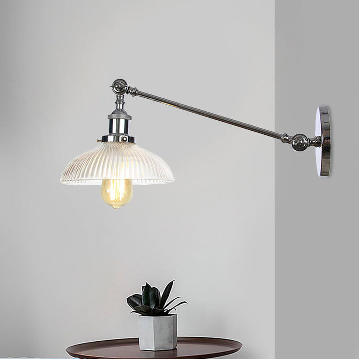 Skørter | Black/Bronze/Brass 1 Light Wall Mounted Fixture Vintage Clear Ribbed Glass Dome Light, 8"/12" L Arm